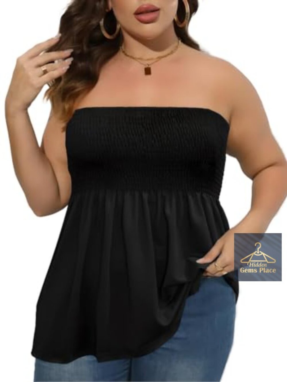 Womens Plus Size Tube Top Strapless Pleated Beach Off Shoulder Tunic Top